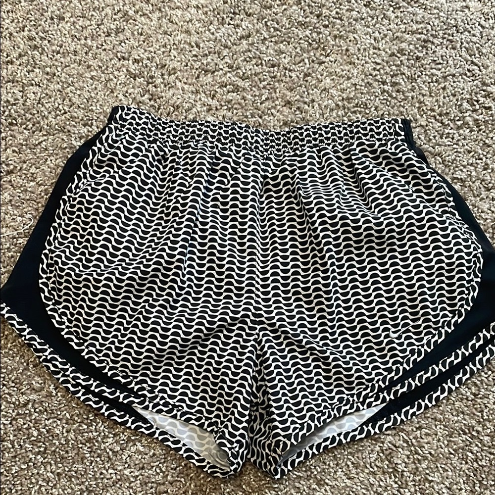 Nike Black and White Athletic Shorts with Curved Hem